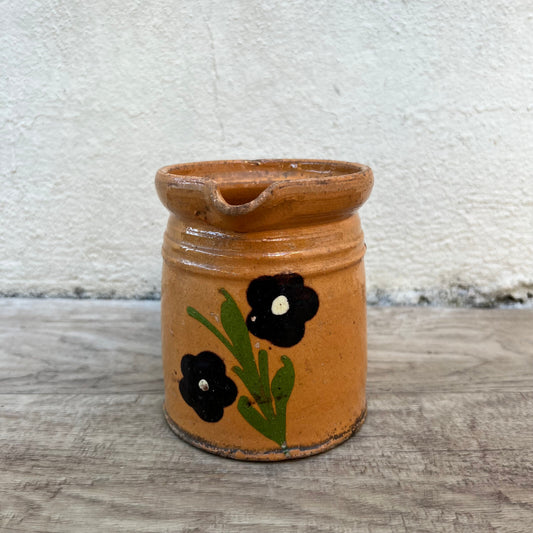 French Pottery Milk Jug Handmade Antique Savoie Terracotta Floral 2905248 Unmarked