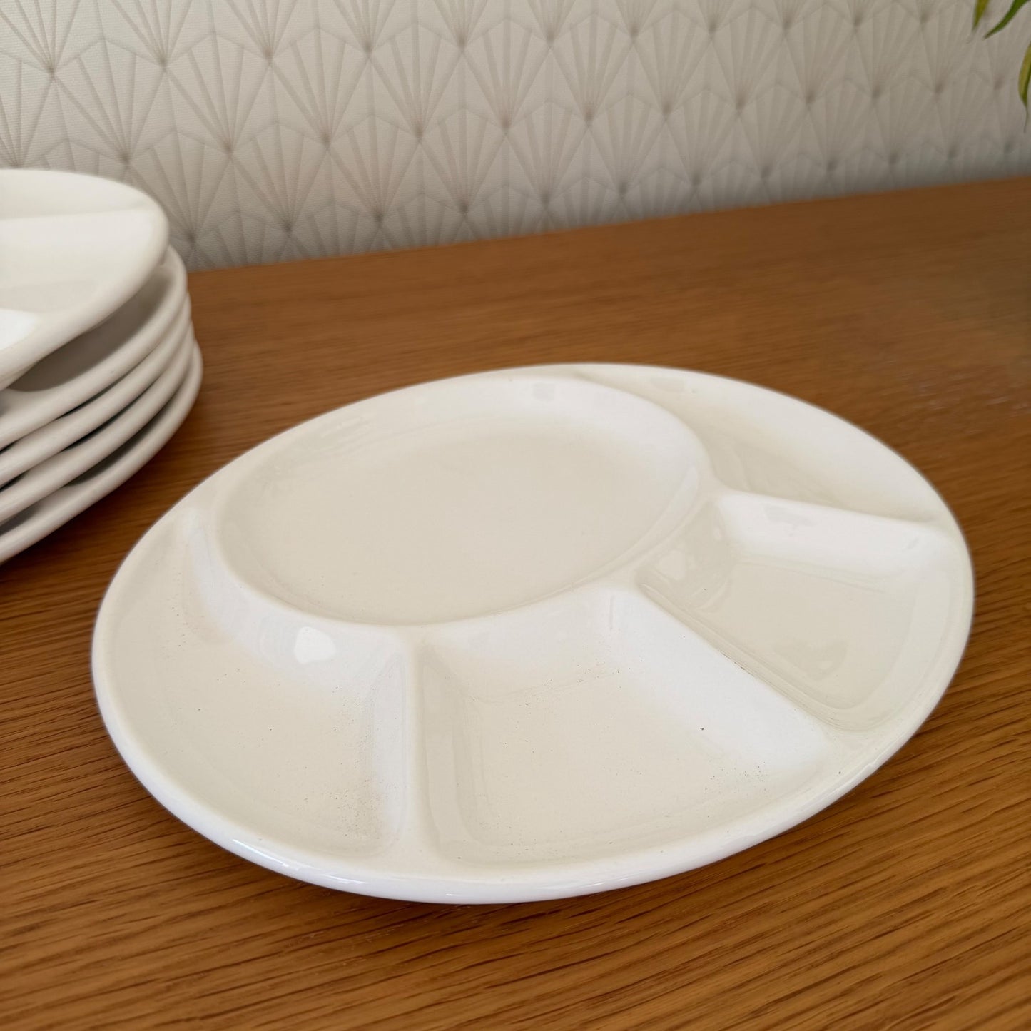 French Fondue Plates White Ceramic Divided Salins Service Set 6 13022610 salins