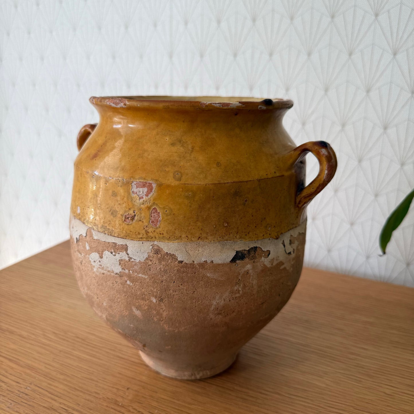 Antique French Confit Pot Terra Cotta Pottery Glazed Jar 9" 1101251 Unmarked