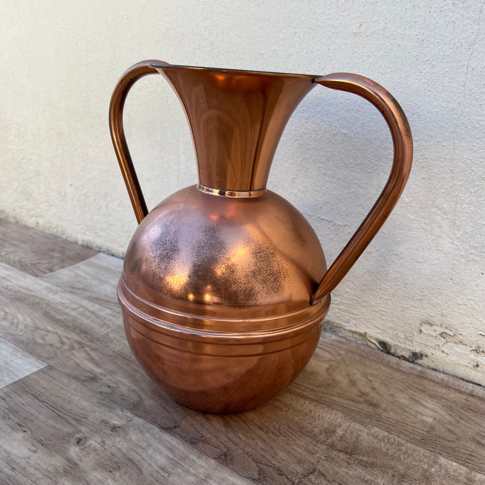 Vintage French Villedieu Copper  Flower Vase Pitcher stamped 12" 26052227 - Fleamarketfrance