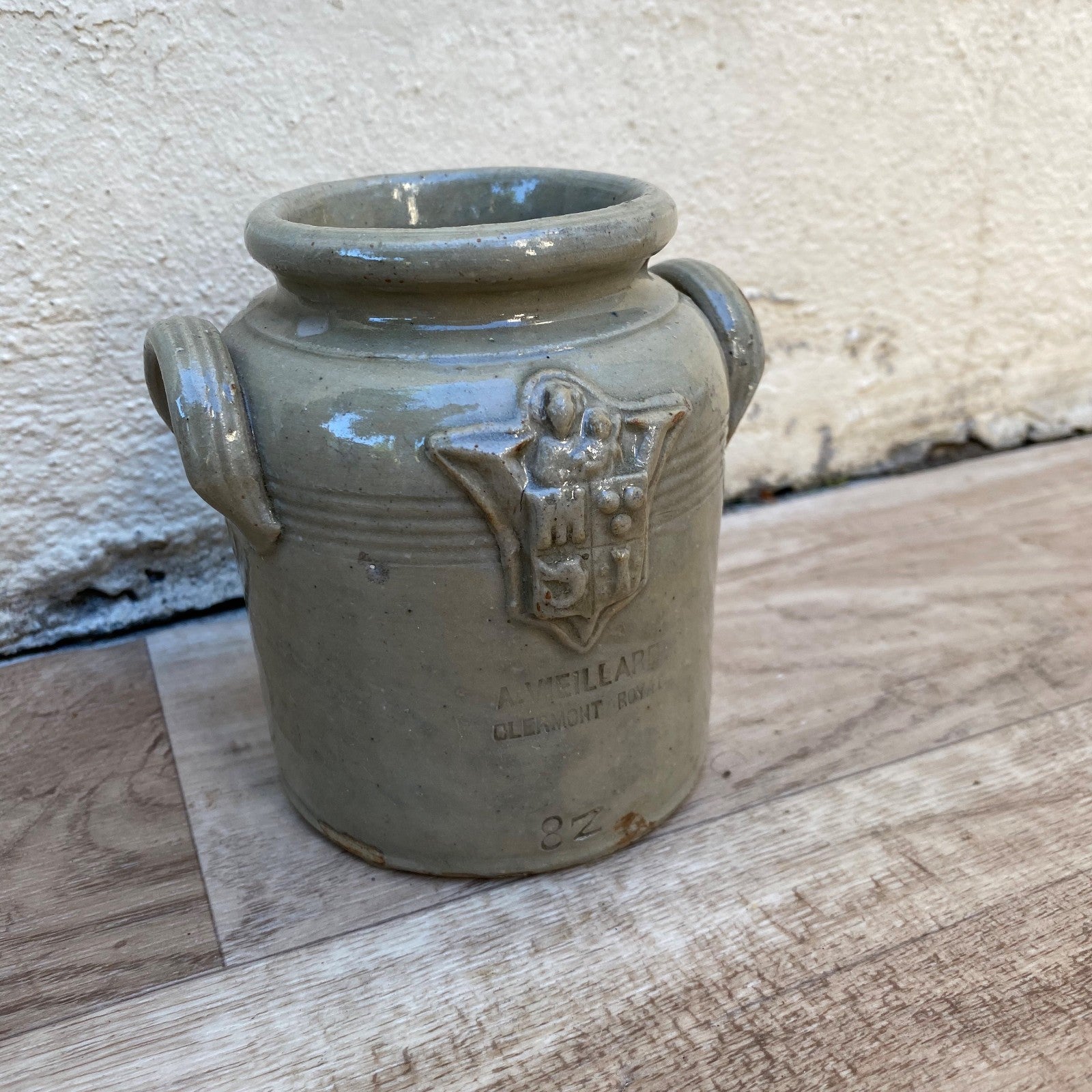 French Stoneware Confit Pot Antique Small Signed Clermont-Royat 0407264 Unmarked