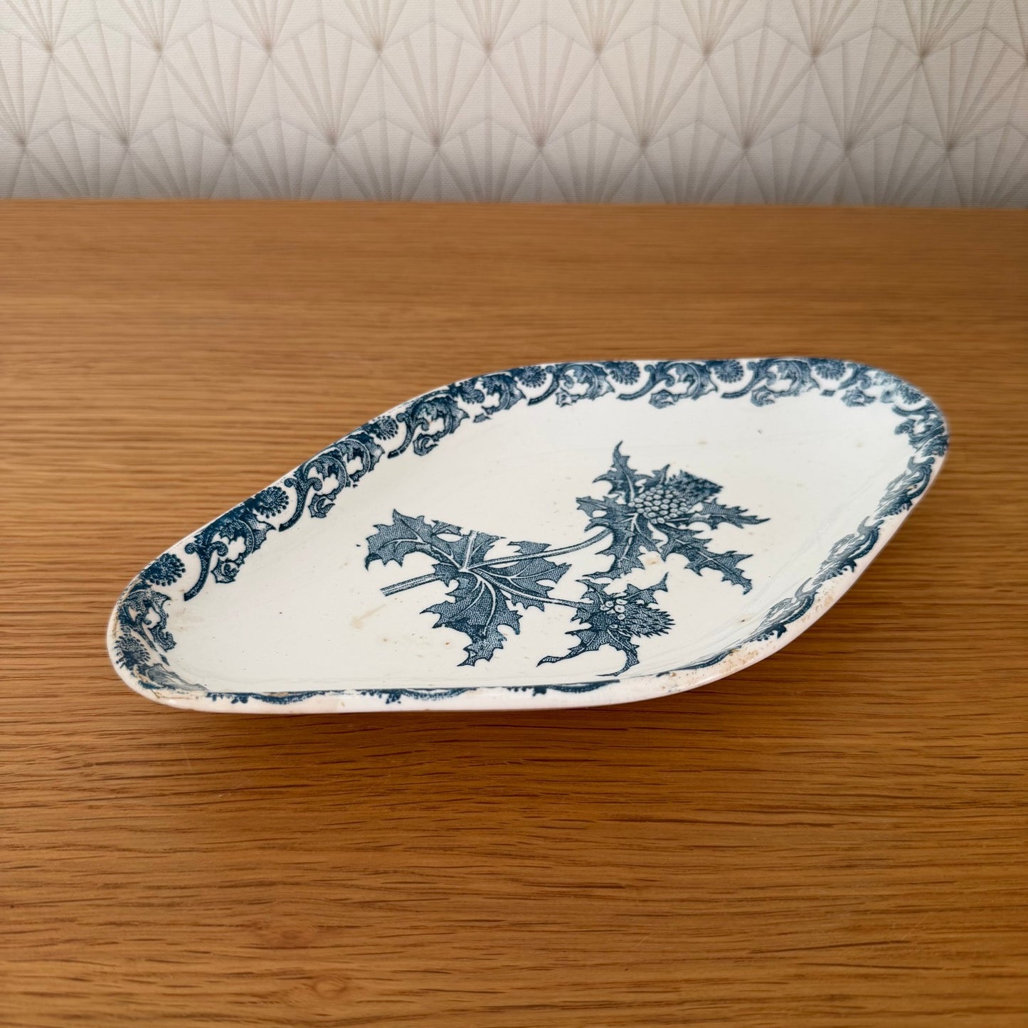 French Transferware Ravier Thistle Pattern Blue White Serving Dish 2710251 Unmarked