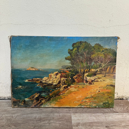 VINTAGE FRENCH OIL PAINTING  provencal riviera landscape SIGNED 07062410 - Fleamarketfrance