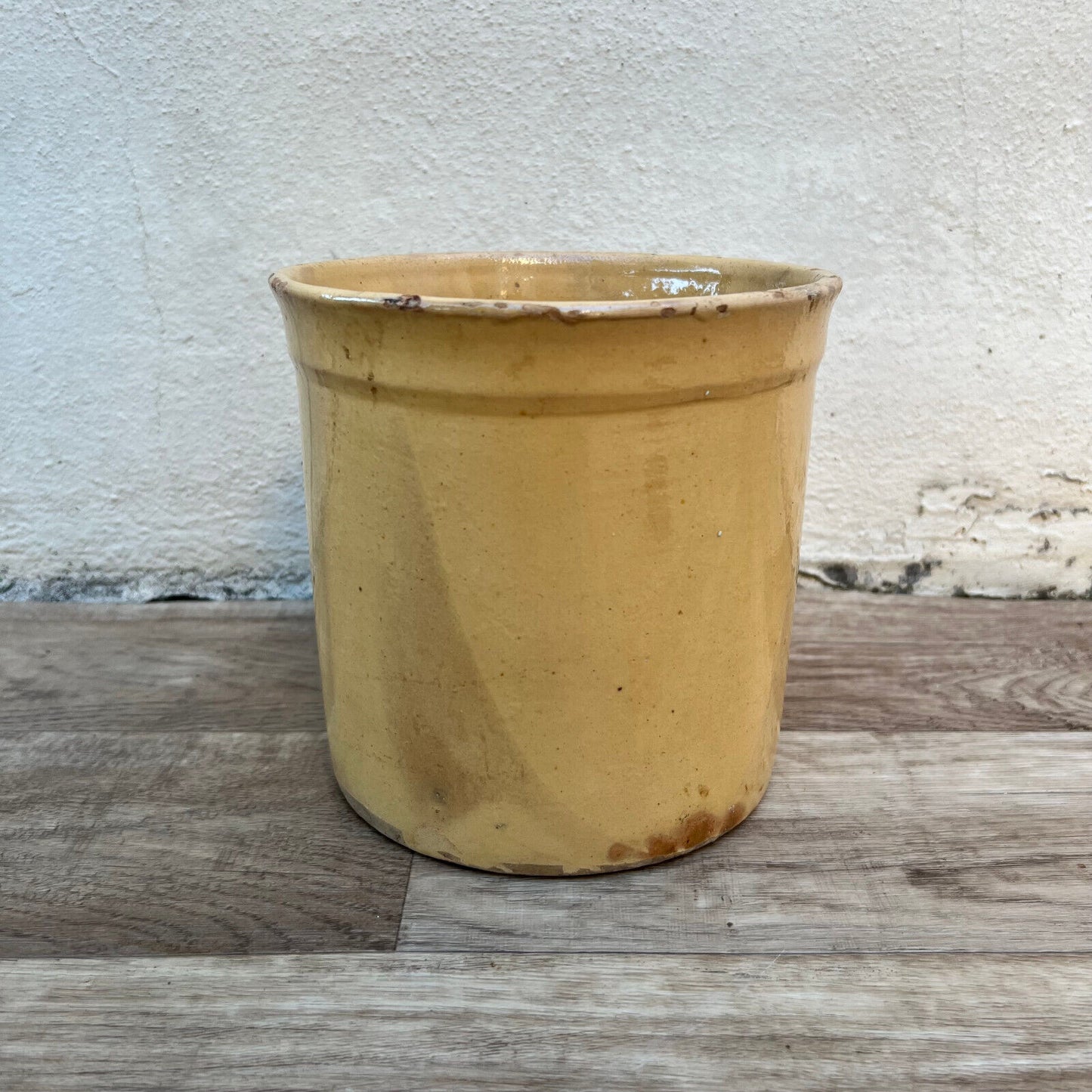 HANDMADE GLAZED YELLOW ANTIQUE FRENCH CONFIT JAM POT BIG TERRACOTTA 0610225 - Fleamarketfrance