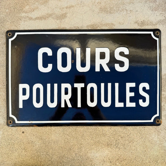 Old French Street Enameled Sign Plaque - vintage POURTOULES 13042435 - Fleamarketfrance