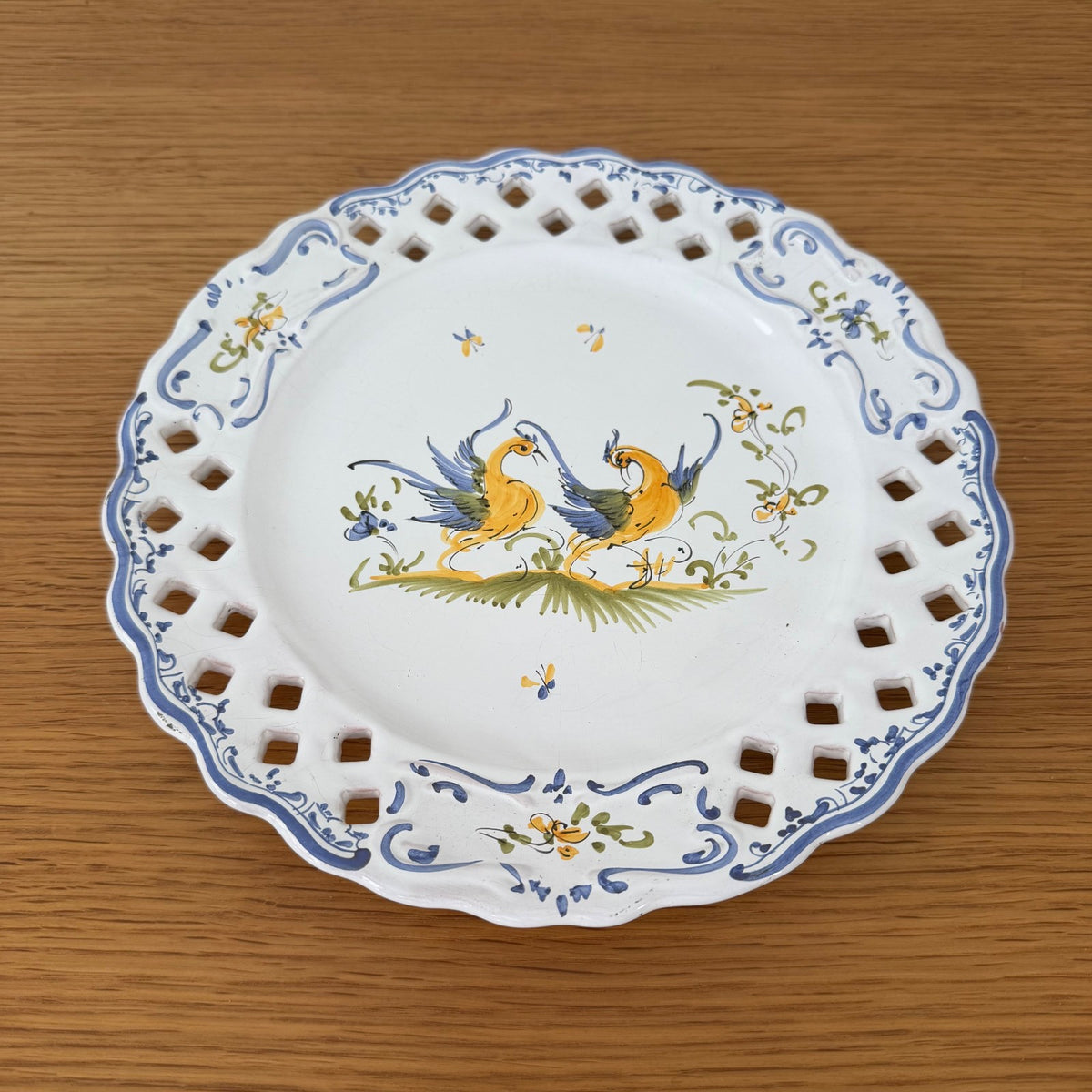 French Moustiers Faience Plate Hand Painted Reticulated Birds 04092626
