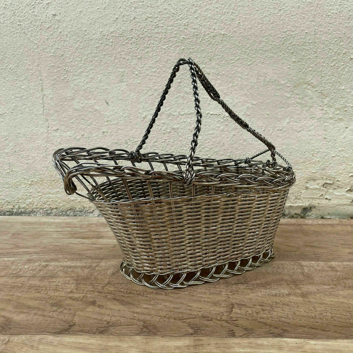 French Wire Basket Vintage Metal Serving Bottle Holder Rustic 1405219 Handmade