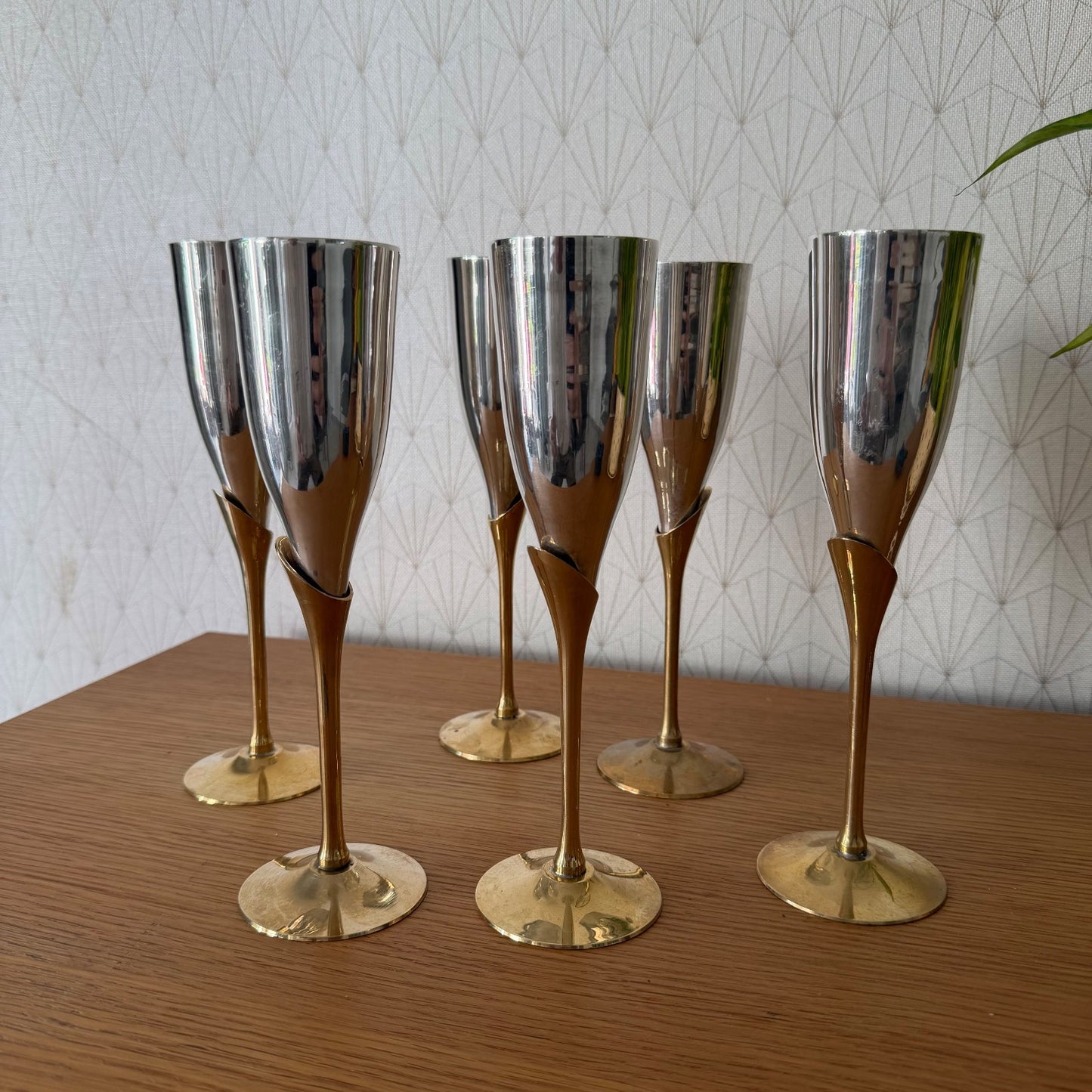 Set 6 French Vintage Brass Silverplate Champagne Flutes 27062623 Veuve Clicquot