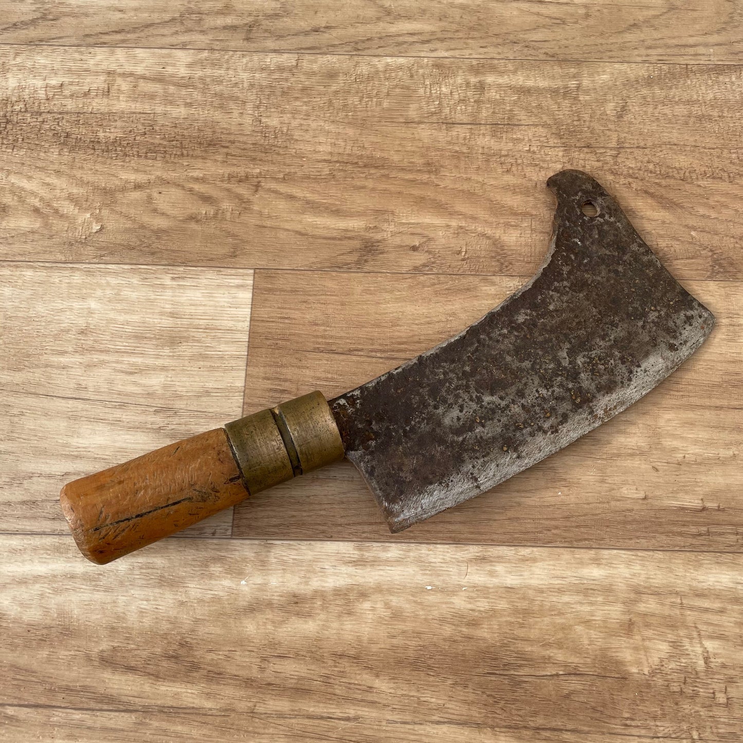 French Vintage Butcher Cleaver Meat Knife Wood Handle 11" France 1203251 Unbranded