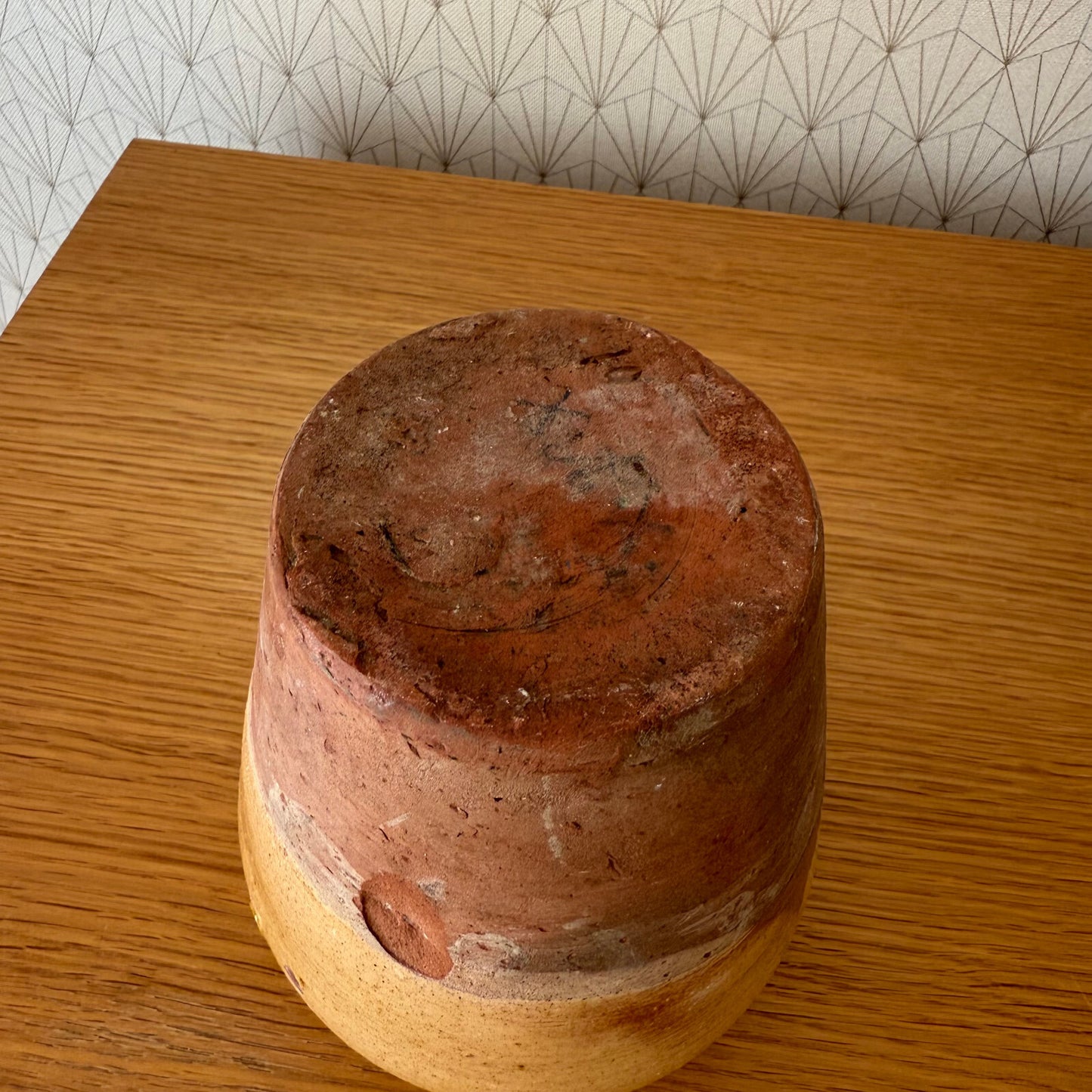 HANDMADE GLAZED GREEN ANTIQUE FRENCH MUSTARD POT 6 1/2" TERRACOTTA  1308256*