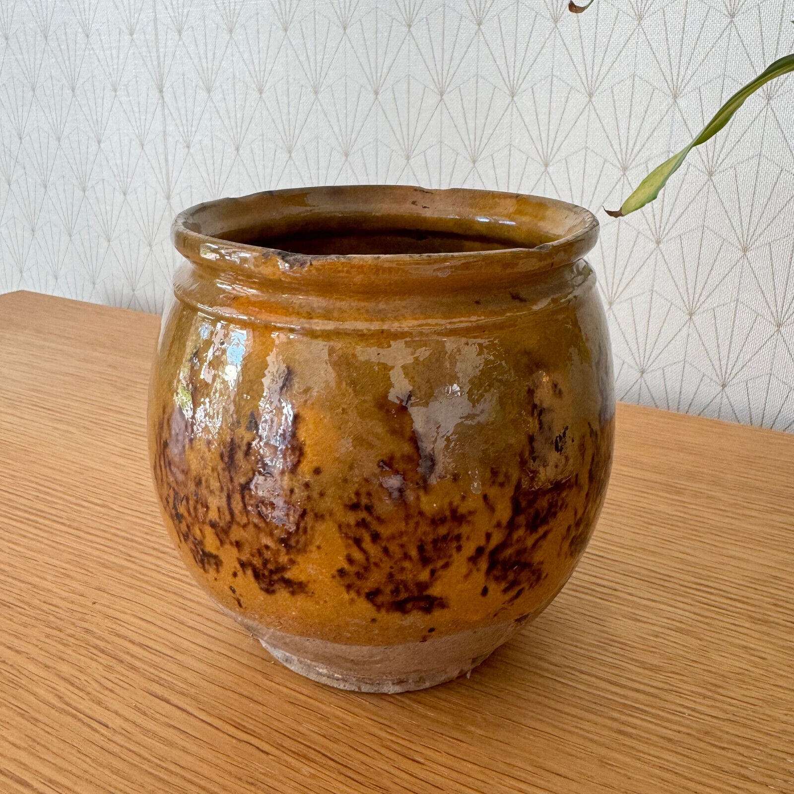 HANDMADE GLAZED YELLOW FRENCH CONFIT JAM POT SMALL STONEWARE 5 3/4 BIG 15062412 - Fleamarketfrance