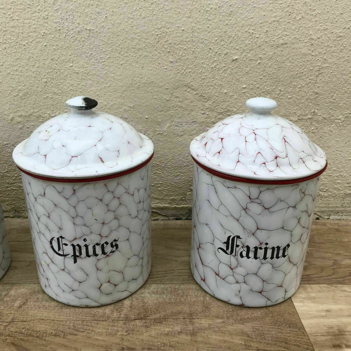 Bistro Francais 4 Canisters Set French Enameled France Vintage 1900 s 30031823 - Fleamarketfrance