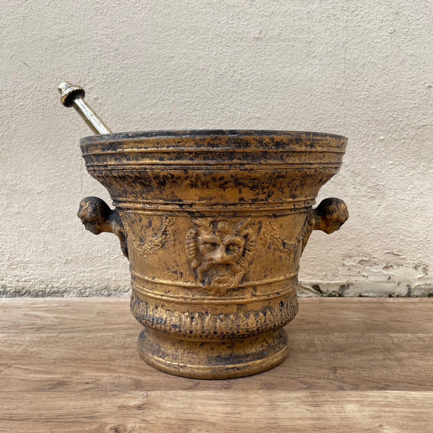 Antique Louis XIV Period French Bronze Mortar 17th Century Dated 1671 02112213 - Fleamarketfrance