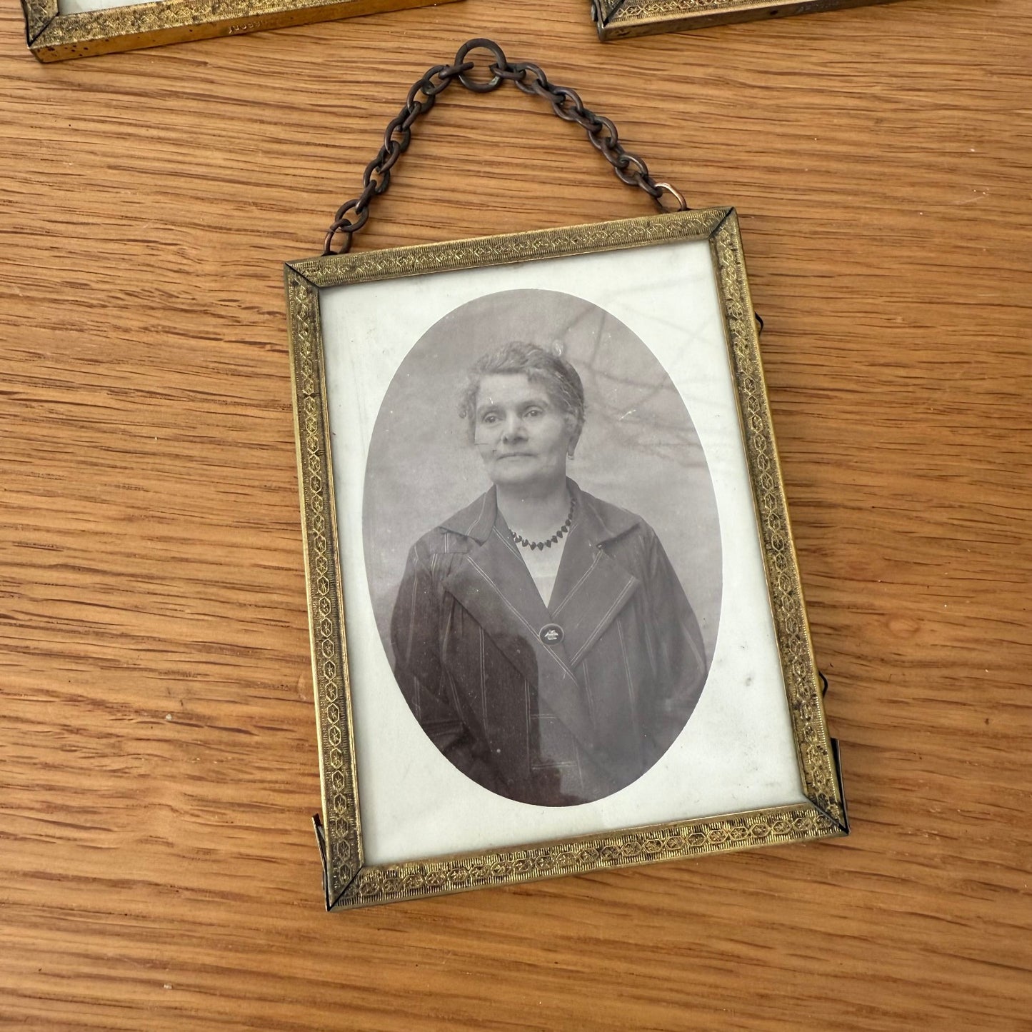 Set of 3 Vintage french Brass Frame Glass photo hanged wall mounted 0211252