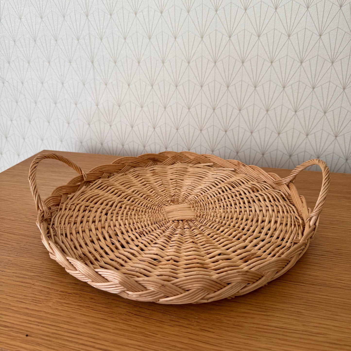 French Rattan Basket Vintage Wicker Tray Braided Handles Display 1102253 Fleamarketfrance