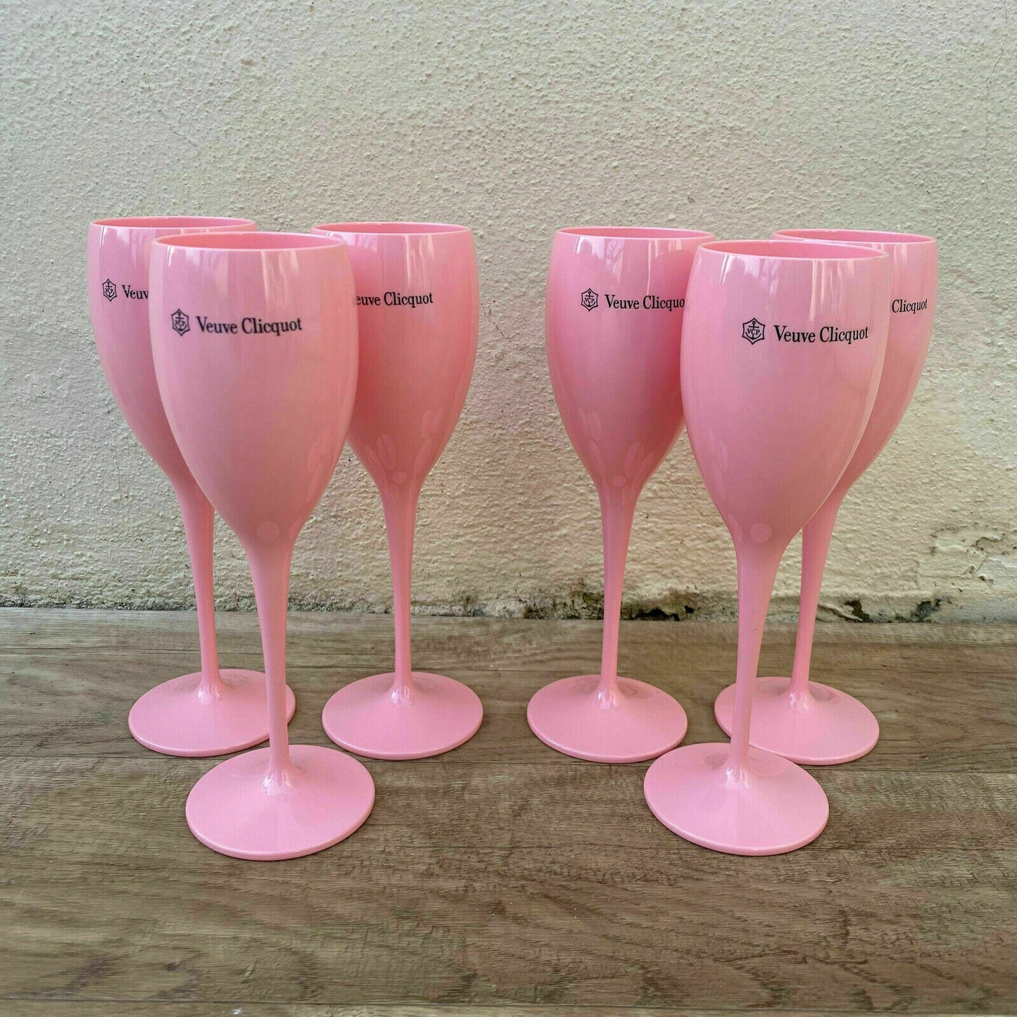 Veuve Clicquot Pink Champagne Flutes Set 6 Rose Glasses New 0707261 Veuve Cliquot Clicquot