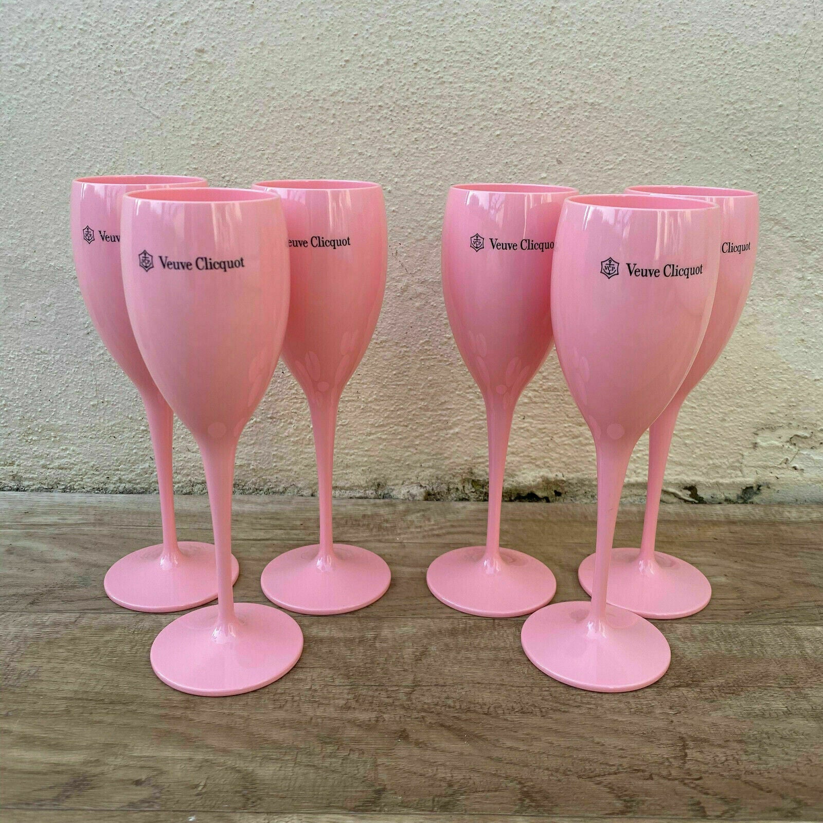 Veuve Clicquot Pink Champagne Flutes Set 6 Rose Glasses New 0707261 Veuve Cliquot Clicquot