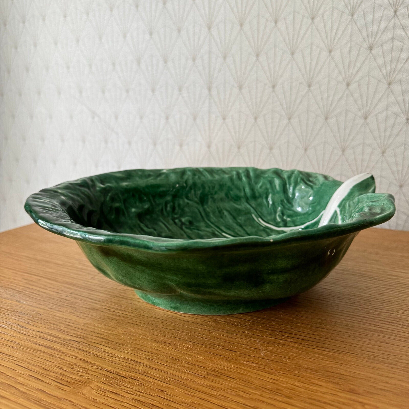 French Green Cabbage Majolica Gerber Prestige Paris fruit bowl 08052417 - Fleamarketfrance