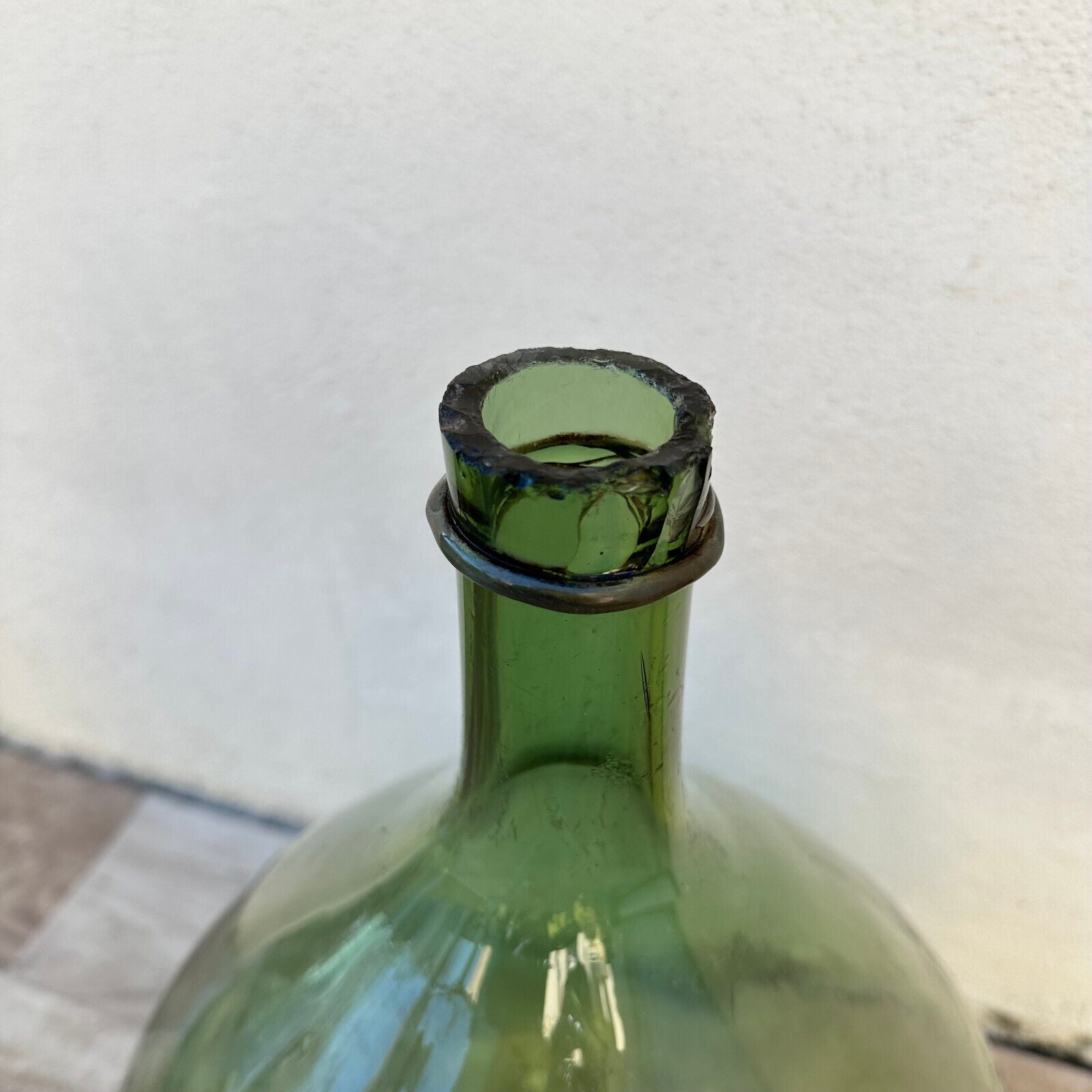 Old French Green Dame Jeanne Demi John Carboy Bottle bonbonne BLOWN 15" 22022313 - Fleamarketfrance