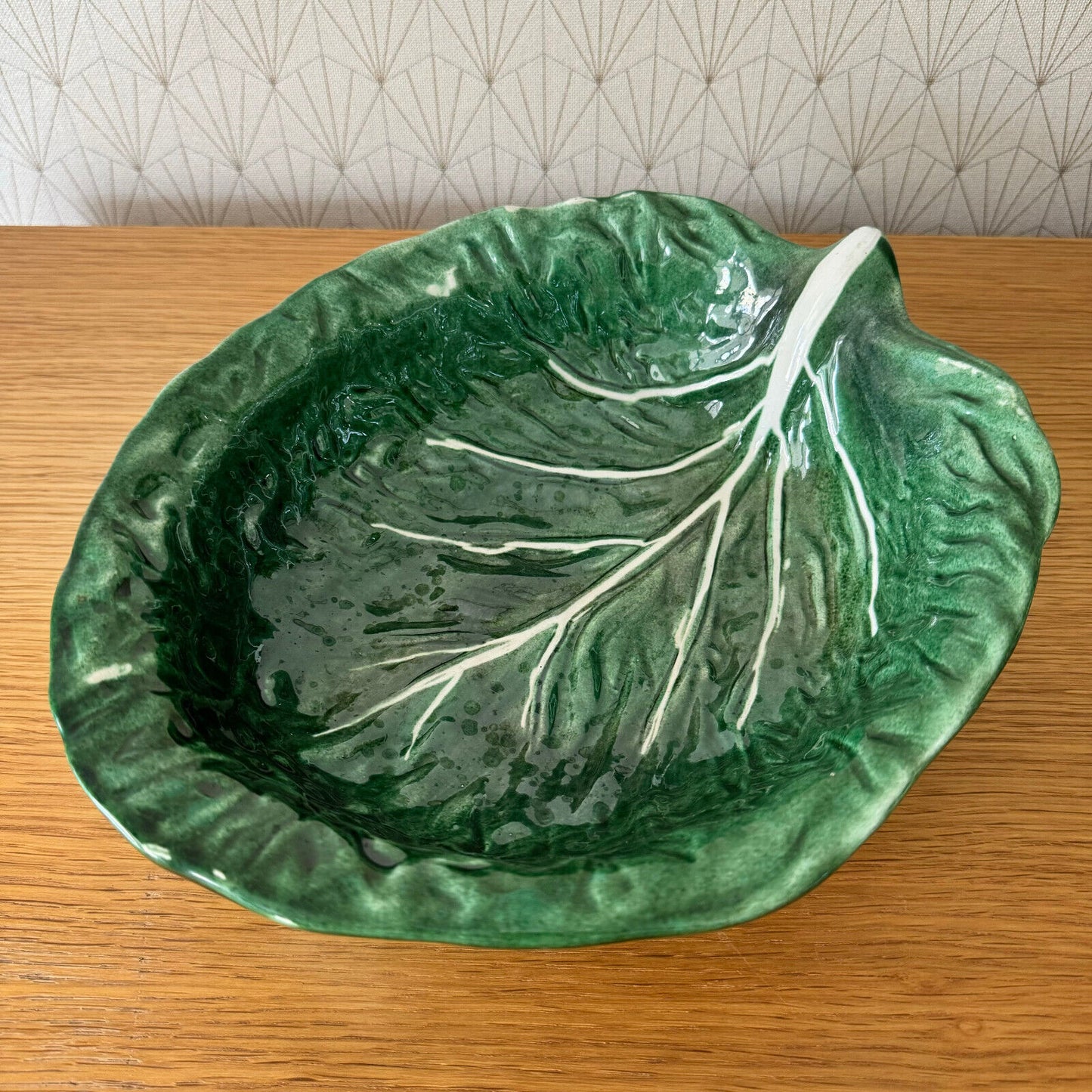 French Green Cabbage Majolica Gerber Prestige Paris fruit bowl 08052415 - Fleamarketfrance