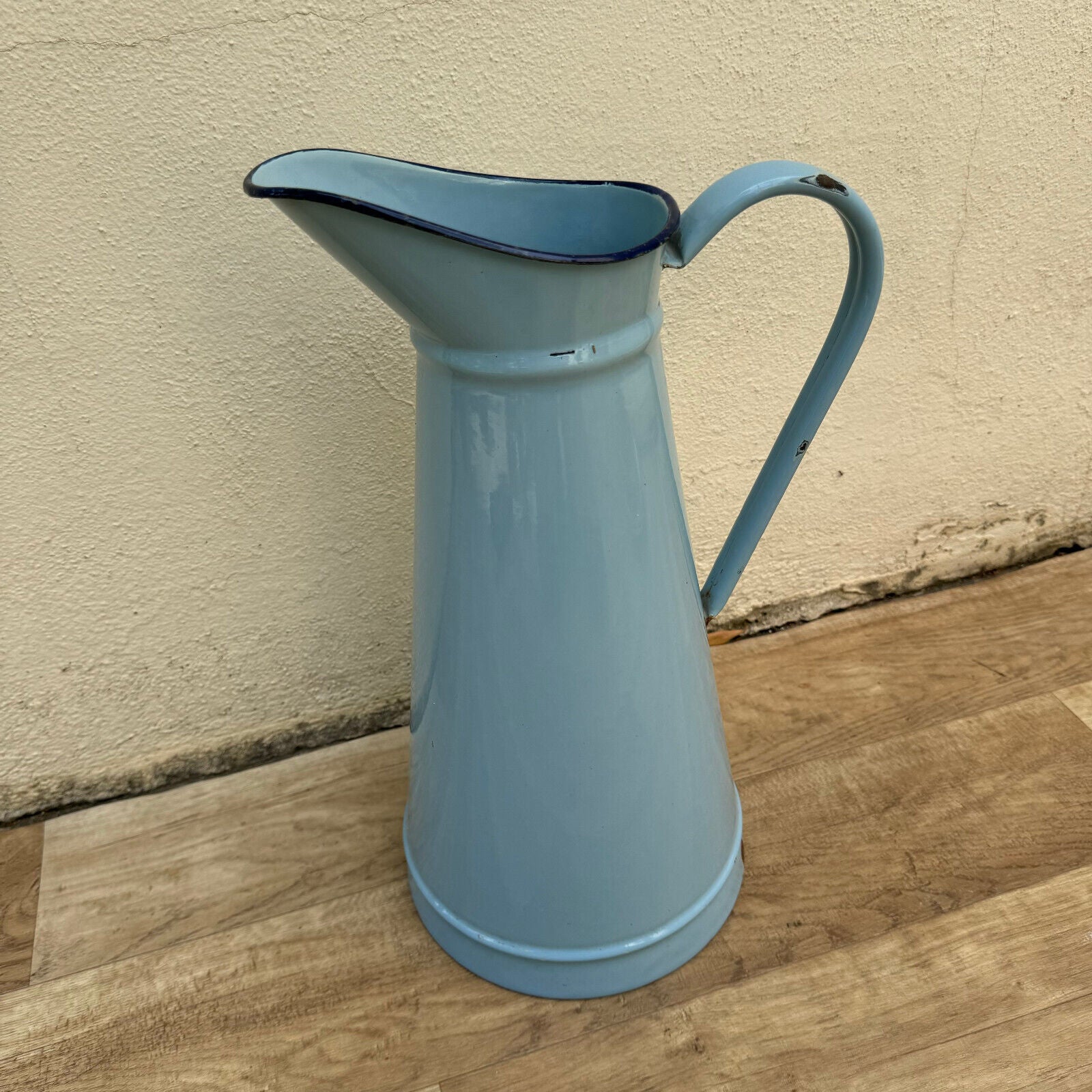 Vintage Enamel pitcher jug water enameled blue 29082415 - Fleamarketfrance