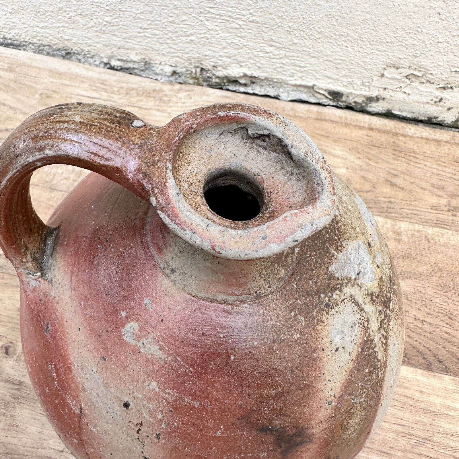 HANDMADE GLAZED BEIGE ANTIQUE FRENCH STONEWARE JUG PITCHER 1611234 - Fleamarketfrance