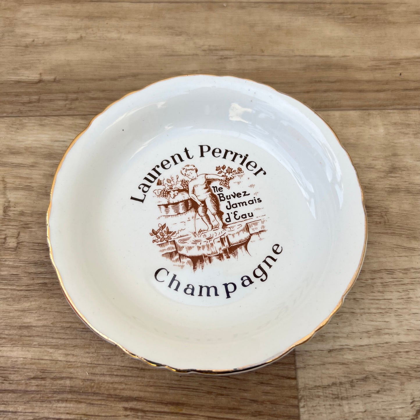 Vintage Laurent Perrier Champagne Ashtray French Porcelain Gold Rim 2201251 Fleamarketfrance
