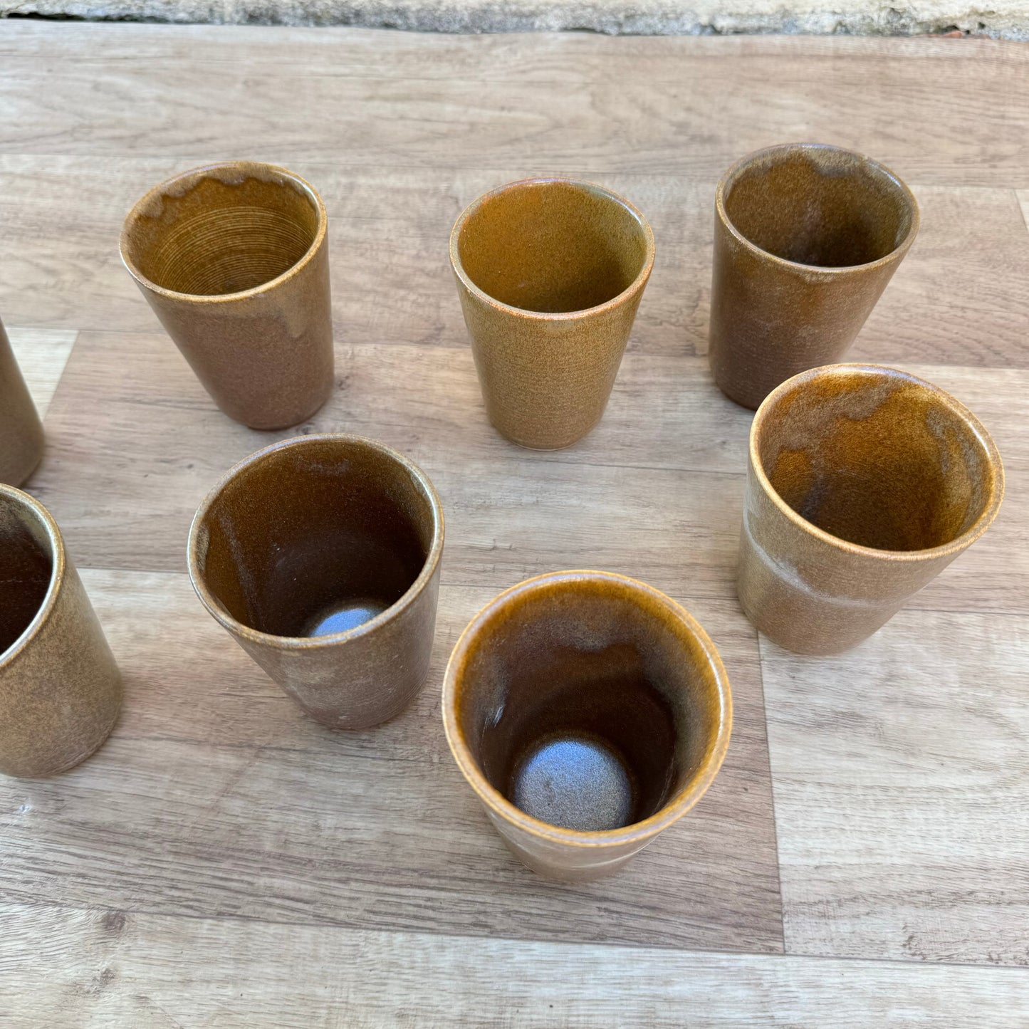 French Vintage Digoin Stoneware Cups Set of 8 Brown Ceramic Glasses 1201255 Digoin