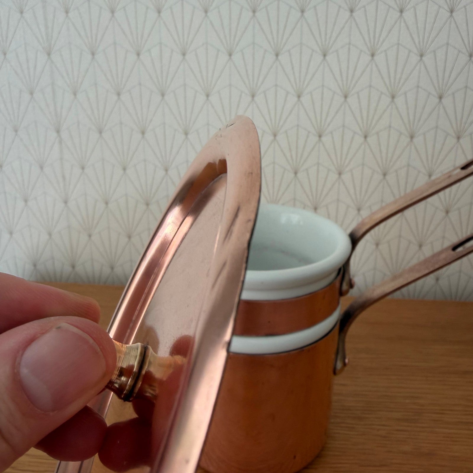 Vintage French Copper Bain Marie Porcelain Insert Professional Cookware 1908263 Fleamarketfrance