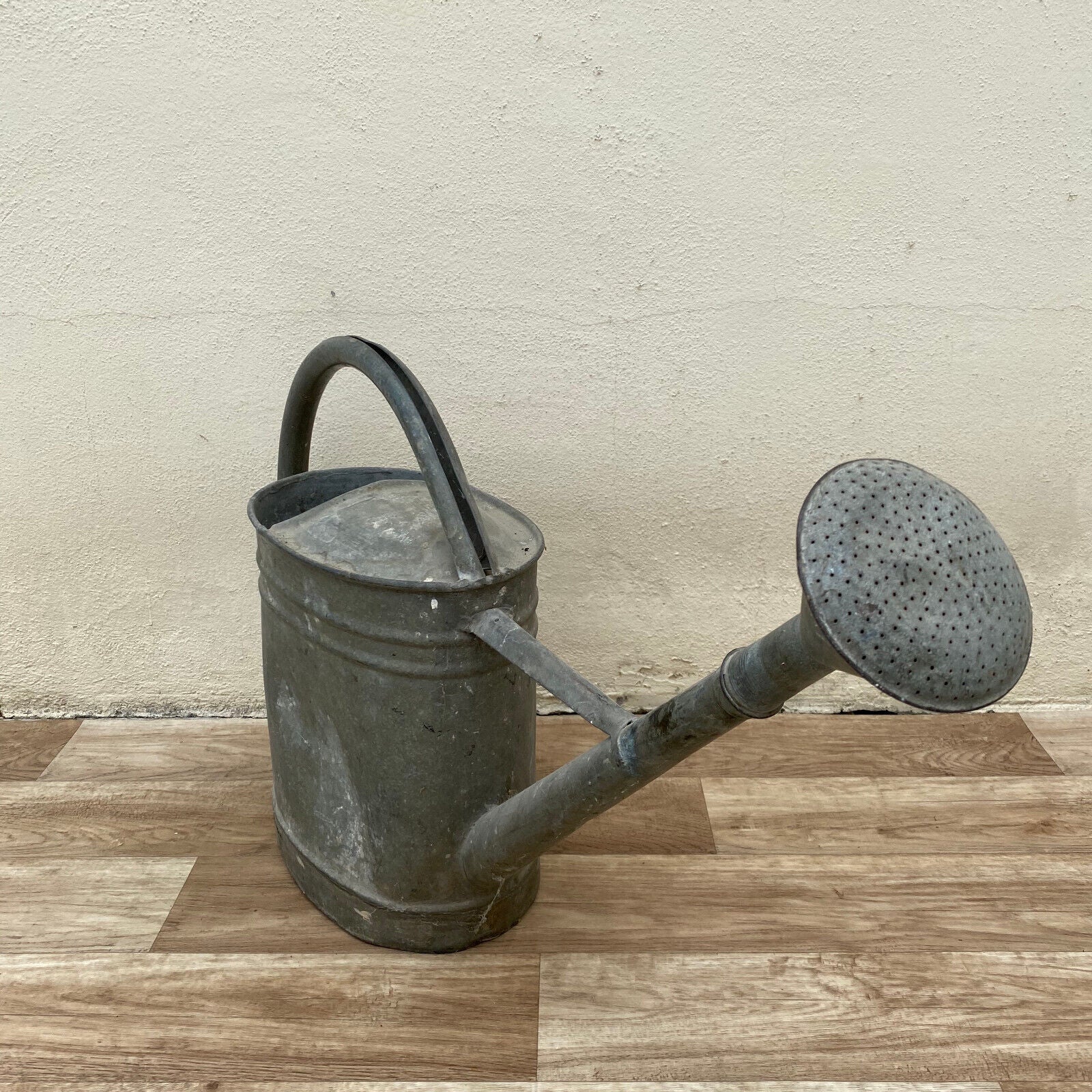 Vintage French Galvanized Zinc Metal Watering Can w/ a Large Loop Handle 0502252 - Fleamarketfrance