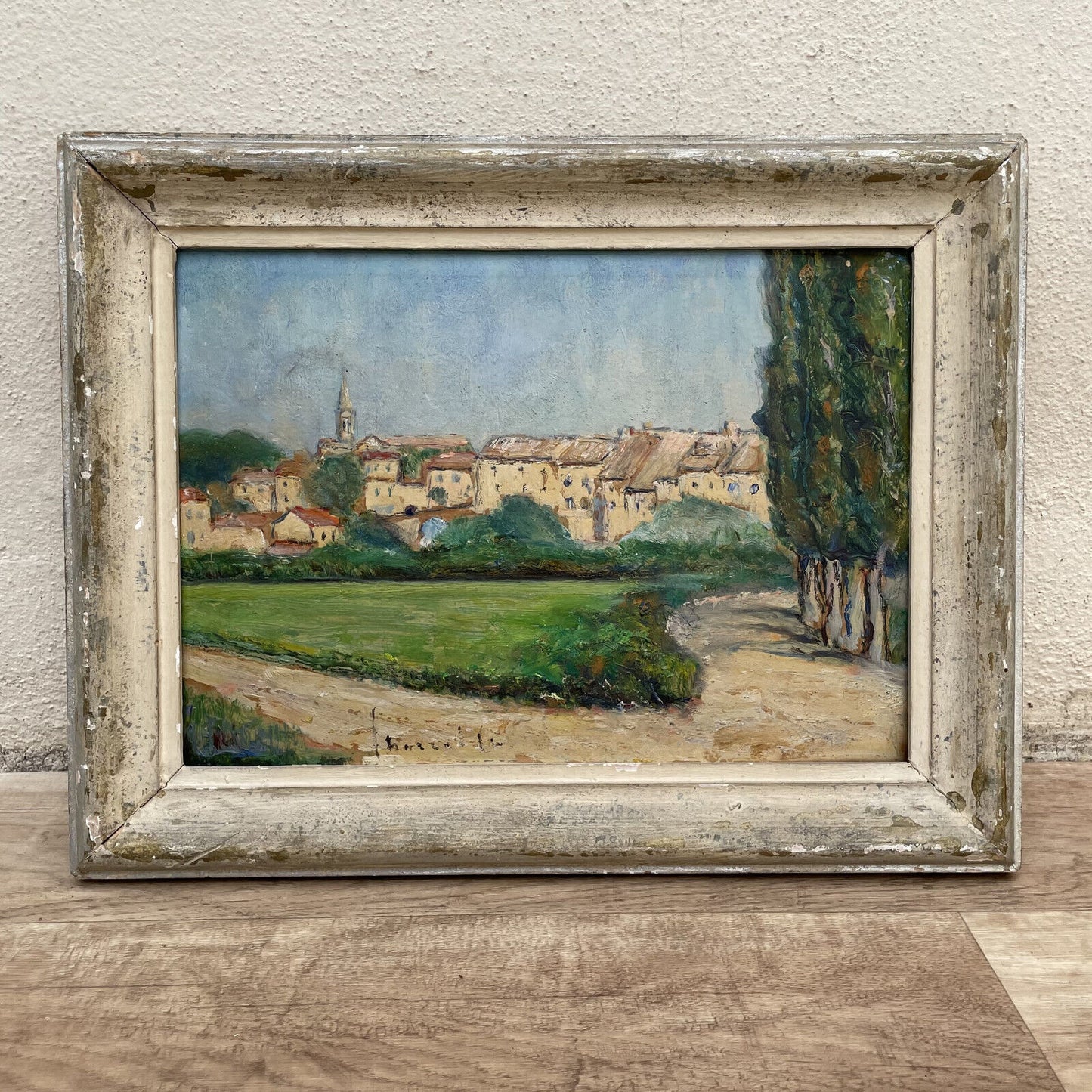 Vintage French Art Landscape Painting Campaign Village 1903251