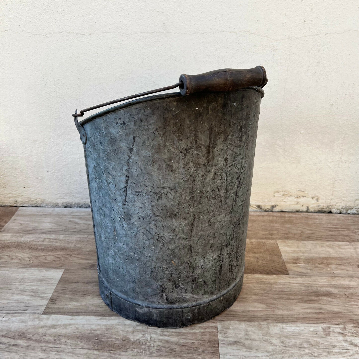 Vintage French Zinc Galvanized Charcoal Bucket Scuttle Handle 04032228 - Fleamarketfrance