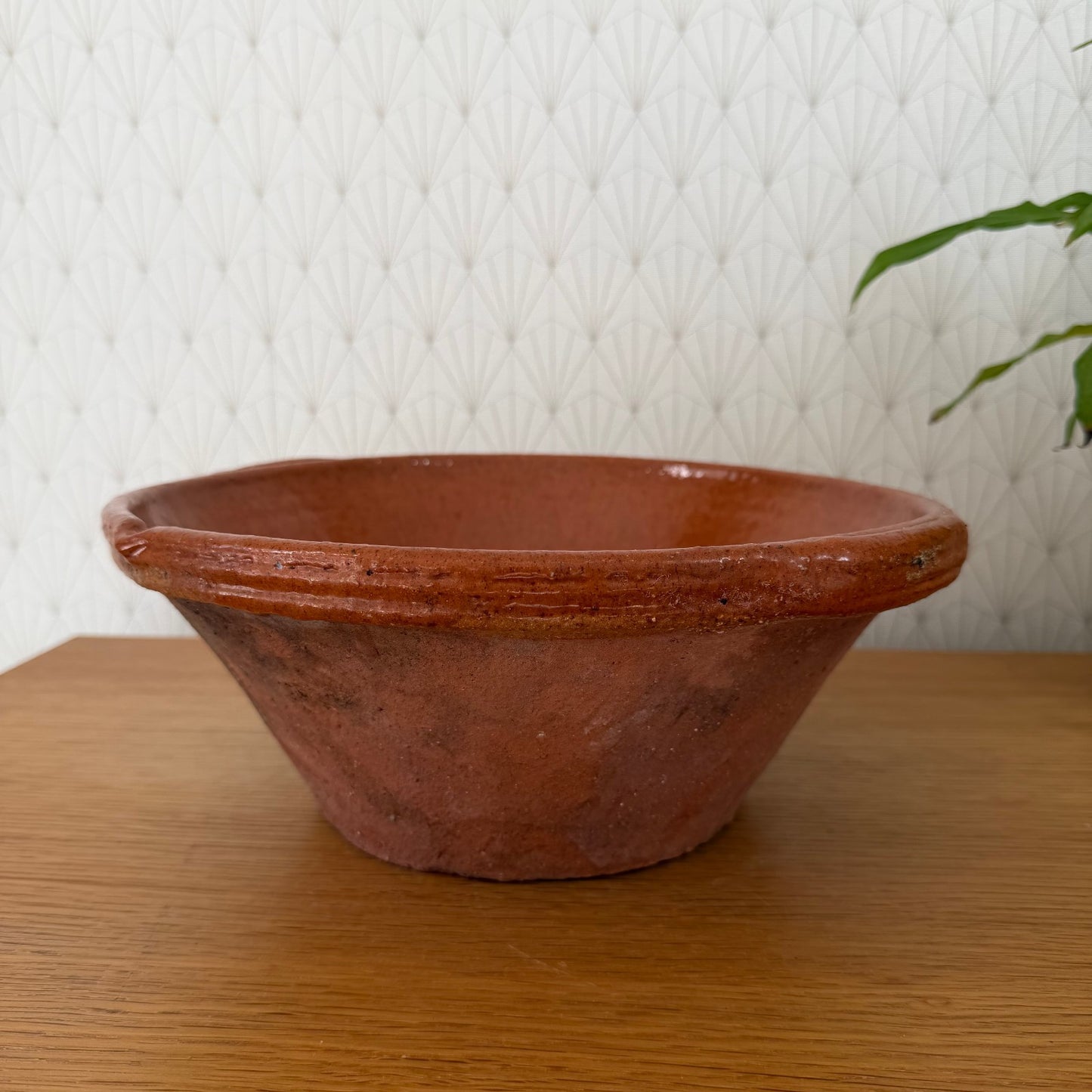 VINTAGE FRENCH GLAZED TERRACOTTA SALAD MIXING BOWL TERRINE TIAN 11 3/4" 111259