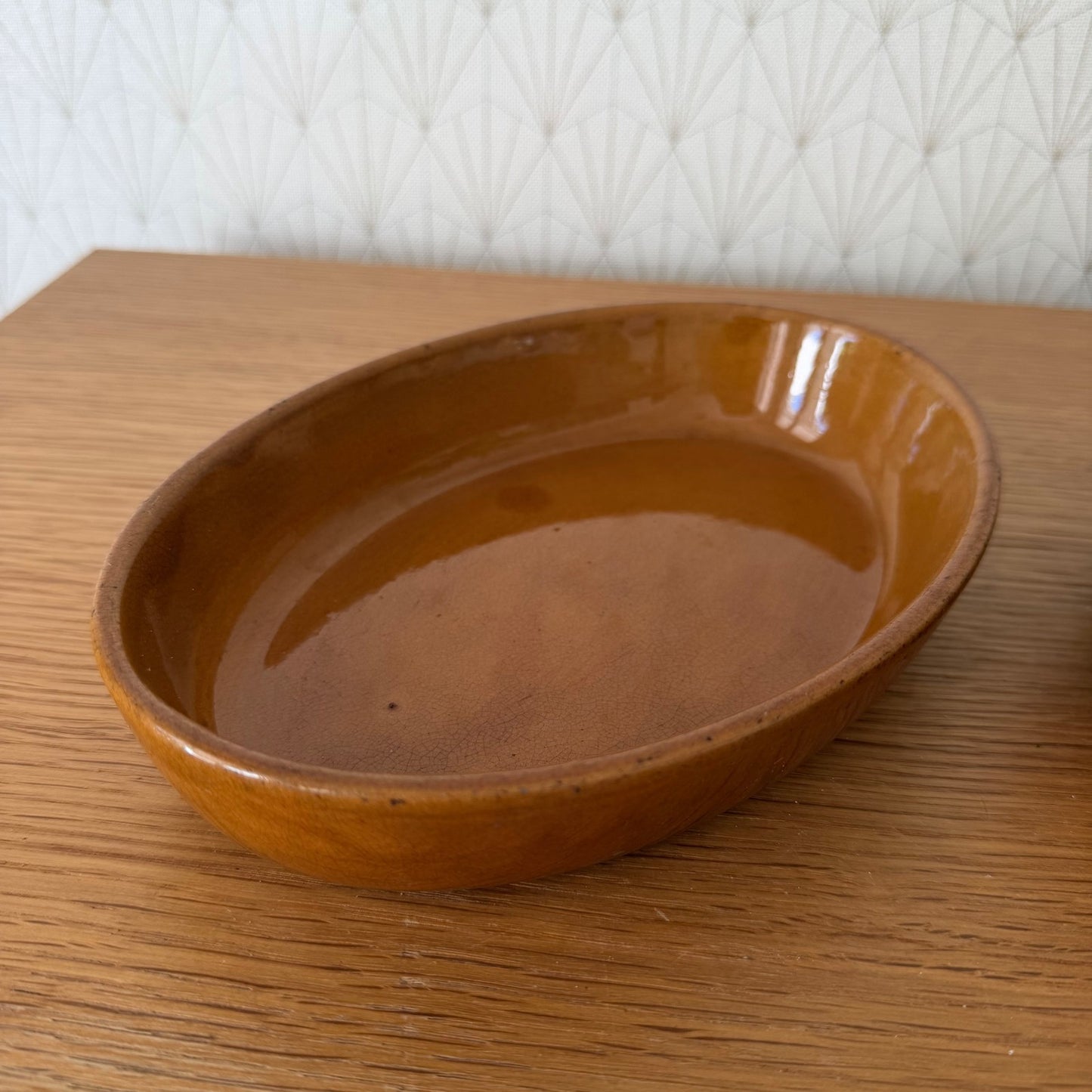 2 Vintage French Glazed Terracotta Gratin Dish Oval Rustic Pottery 1606267 Fleamarketfrance