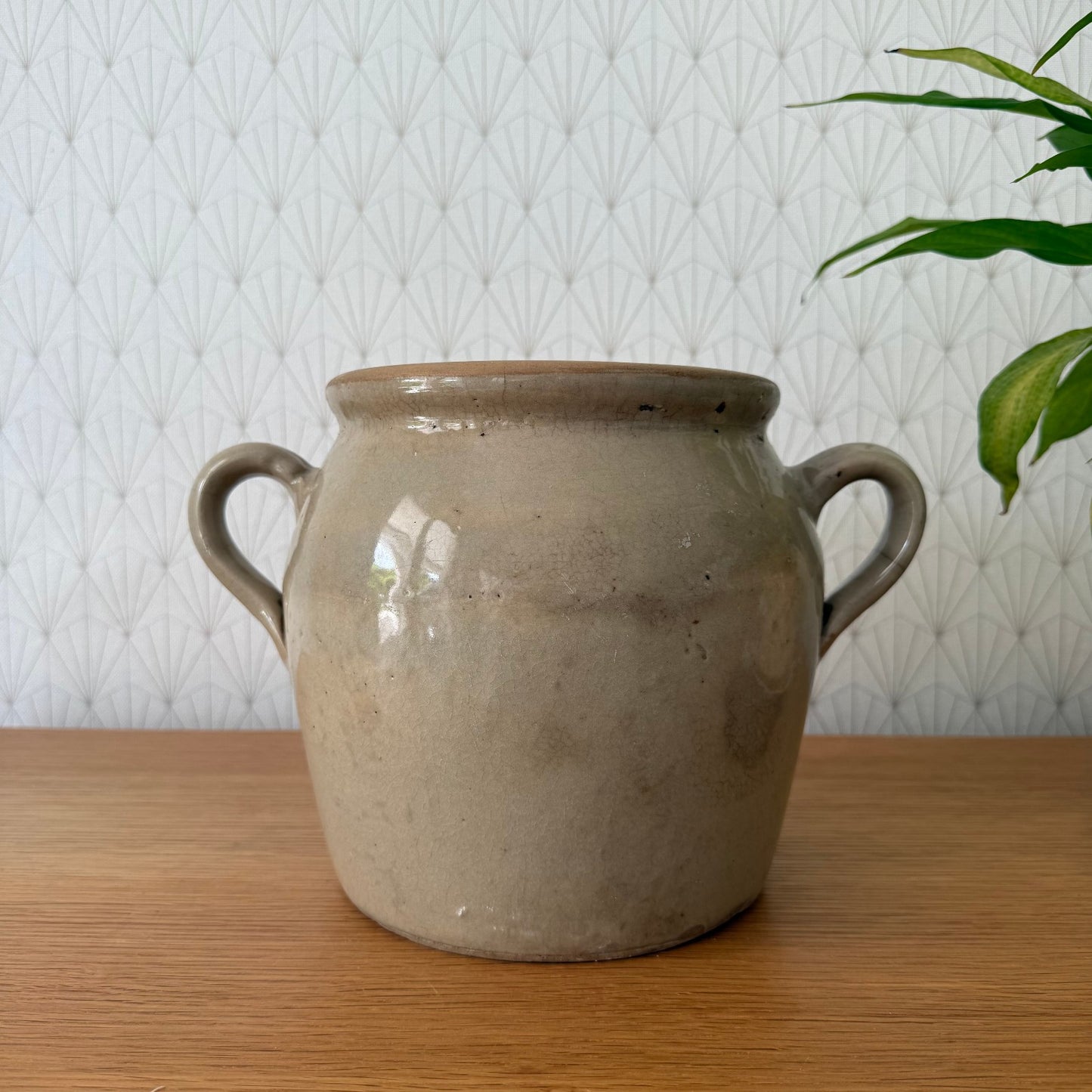 Handmade Glazed Grey Vintage French Confit Grease Pot Stoneware  23072511