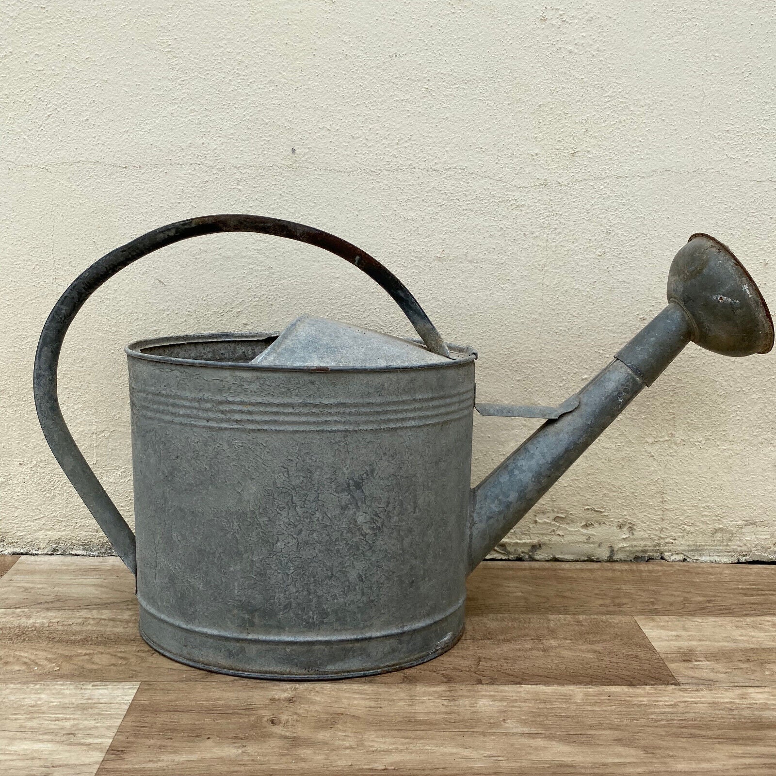 Vintage French Galvanized Zinc Metal Watering Can w/ a Large Loop Handle 0502253 - Fleamarketfrance