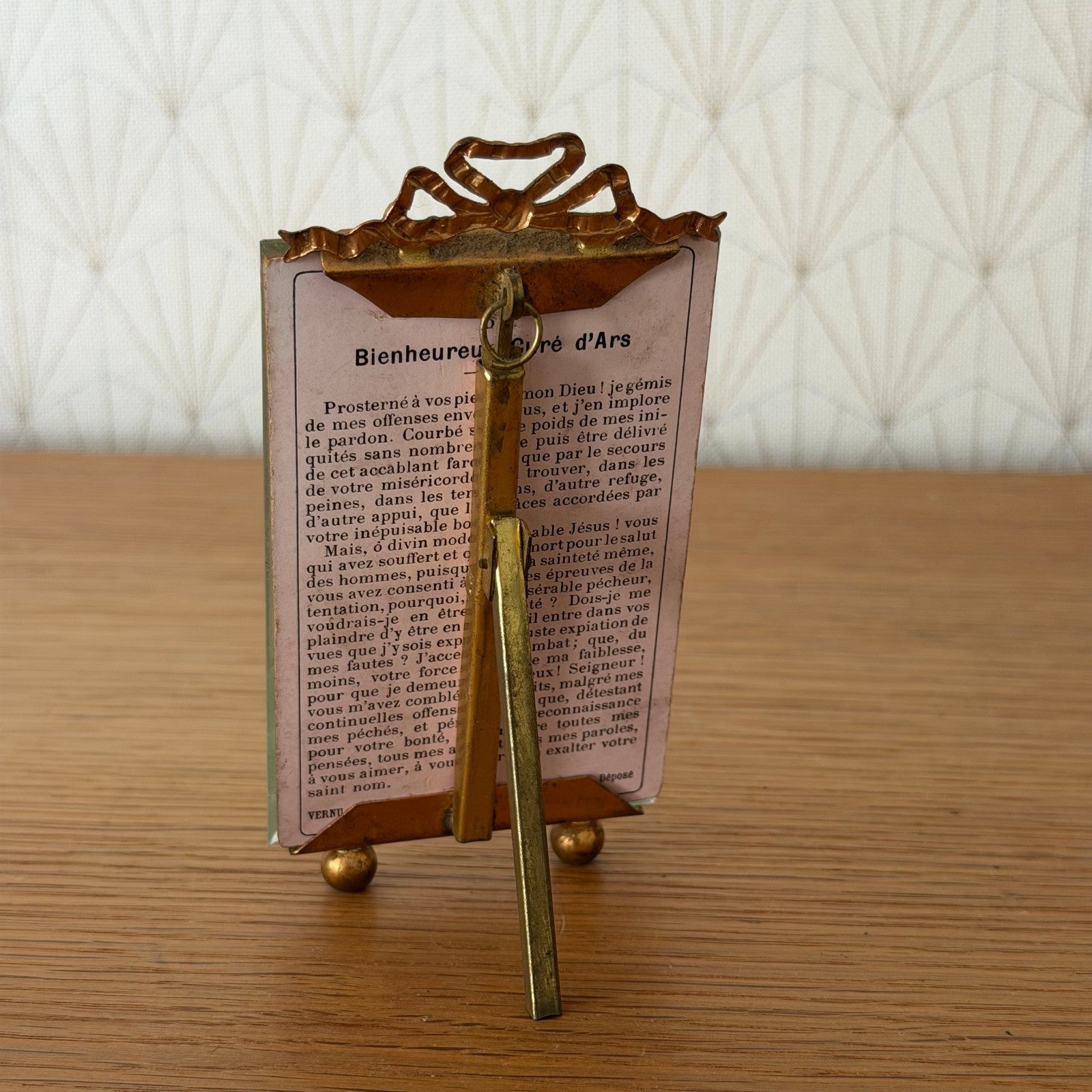 French Antique Brass Ribbon Bow Beveled Glass Photo Frame Cure d'Ars 27062612 Fleamarketfrance