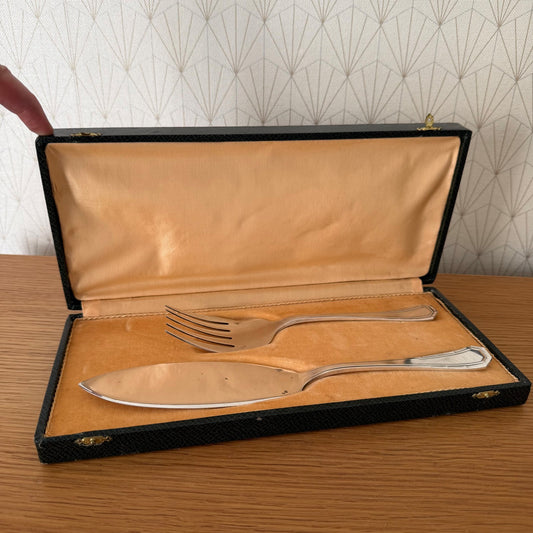 Vintage French Cake Serving Set Alfenide Silver Plate Fork Knife 1803267 Unbranded
