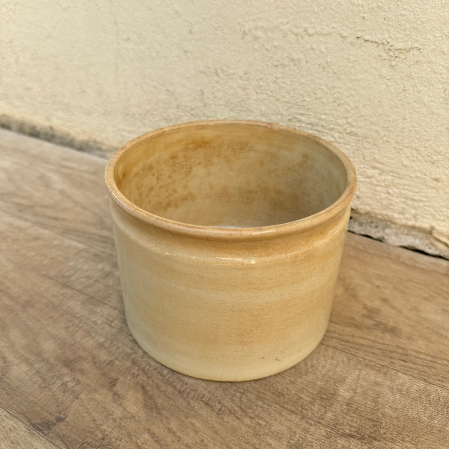 HANDMADE GLAZED White beige FRENCH CONFIT JAM POT SMALL CREIL MONTEREAU 09072412 Unmarked