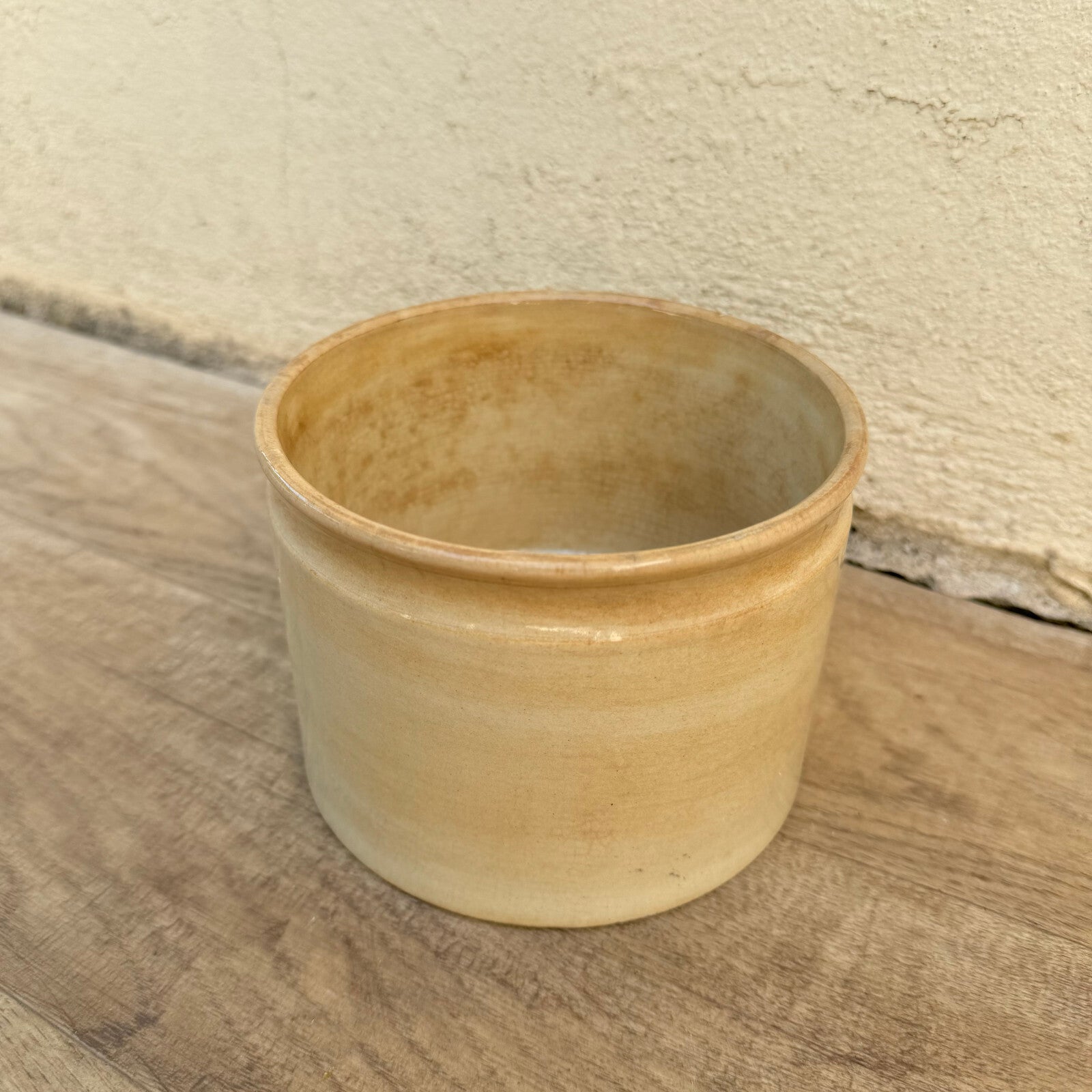 HANDMADE GLAZED White beige FRENCH CONFIT JAM POT SMALL CREIL MONTEREAU 09072412 Unmarked