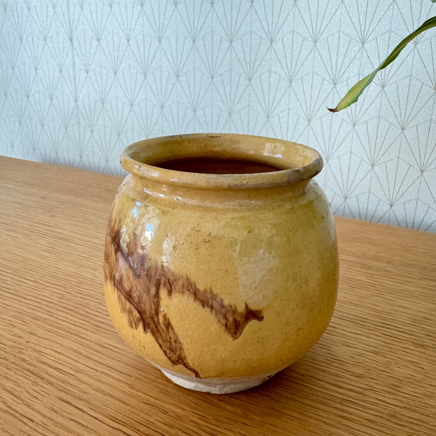 French Confit Pot Yellow Glazed Stoneware Jam Crock Vintage 5" 15062416 Unmarked