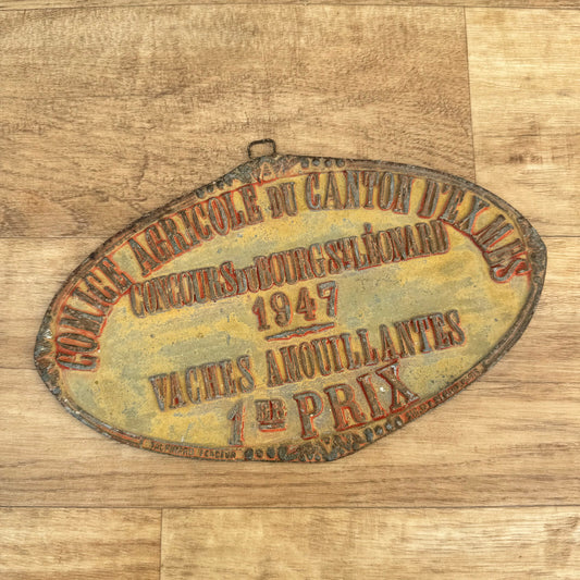 French Vintage Agricultural Award Trophy Plaque 1947 Dairy Cattle Prize 0907243 Fleamarketfrance