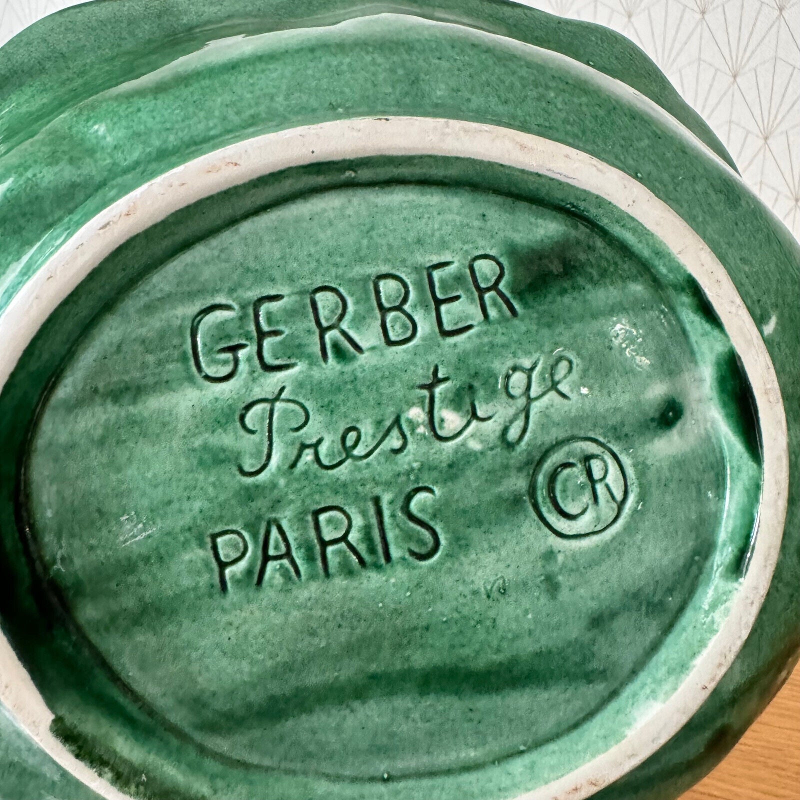 French Green Cabbage Majolica Gerber Prestige Paris fruit bowl 08052417 - Fleamarketfrance