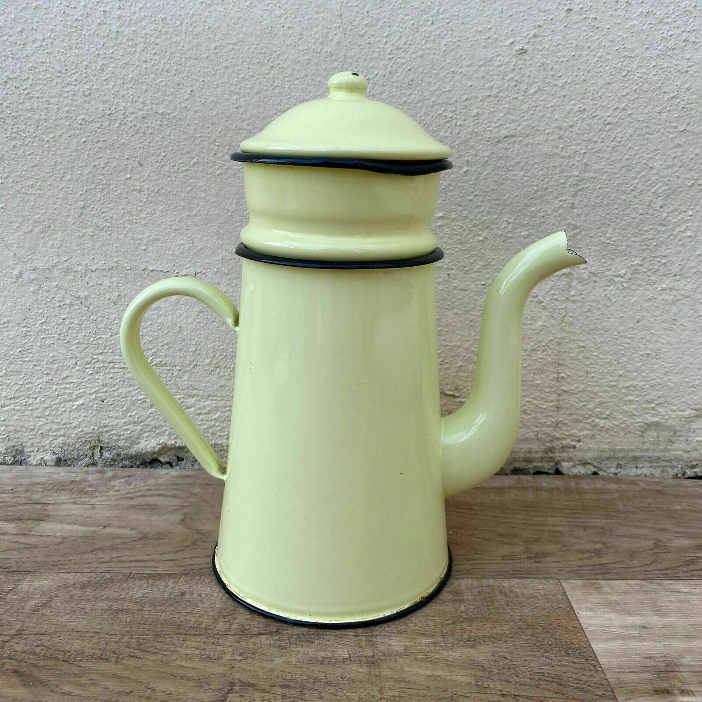 Nice Vintage French Enamelware yellow Enamel Coffee Pot 30032015 - Fleamarketfrance