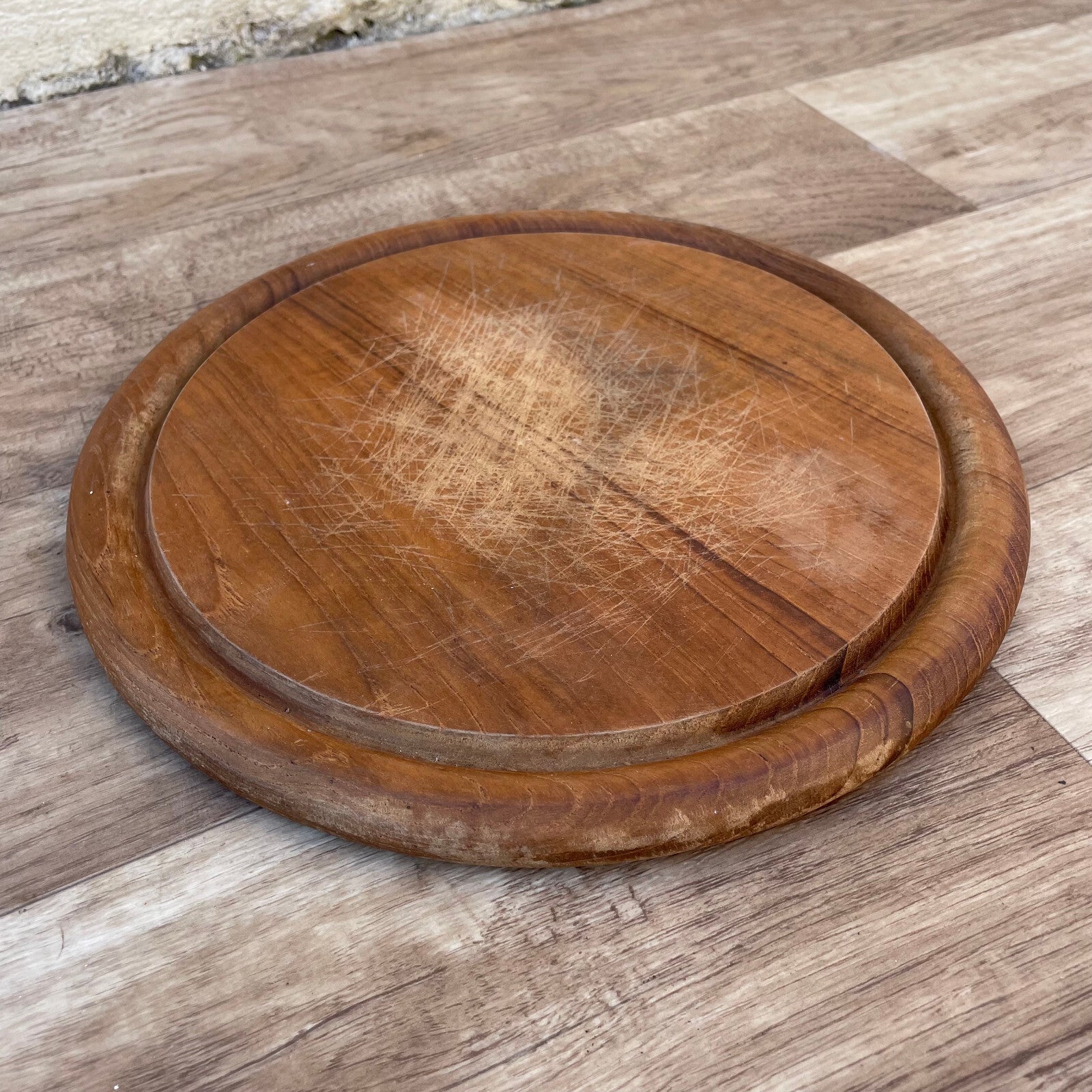 French Vintage Round Wood Cutting Board 25cm Kitchen Chopping 22102412 Antique