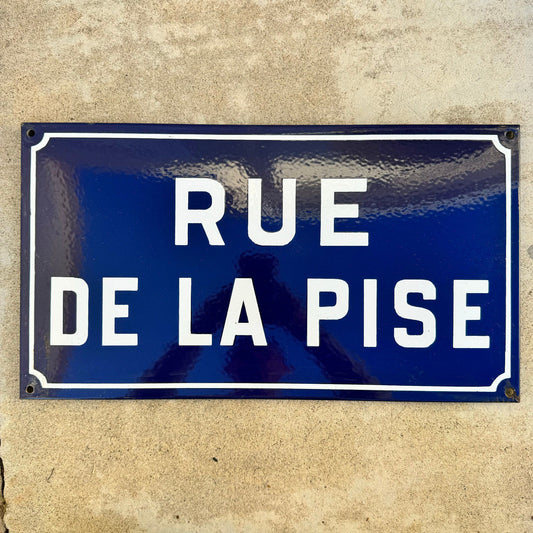 French Street Sign RUE DE LA PISE Vintage Enamel Blue White Plaque 13042447 Fleamarketfrance