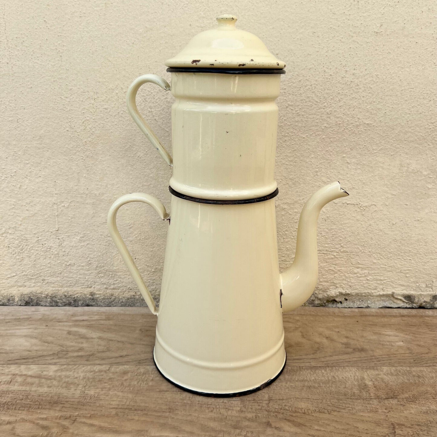 Vintage French Enamelware enameled beige Enamel Coffee Pot 26052214 - Fleamarketfrance