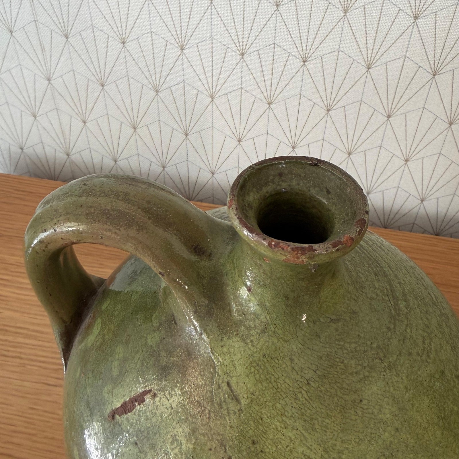 Antique French Green Glazed Water Jug Oil Pottery Terracotta 0107267 Fleamarketfrance