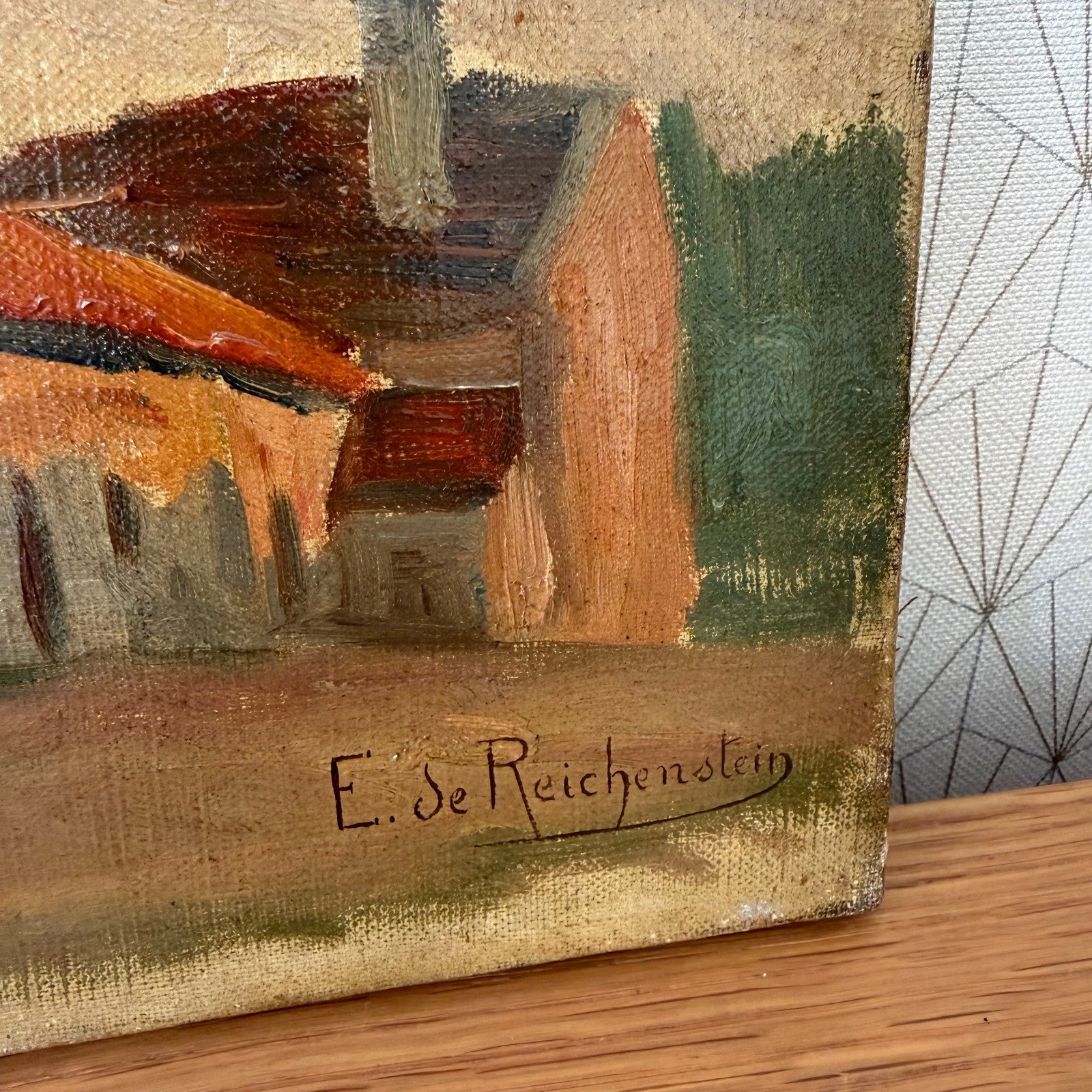 Vintage French Village Painting E. de Reichenstein Artist Oil Canvas 2805264 Fleamarketfrance