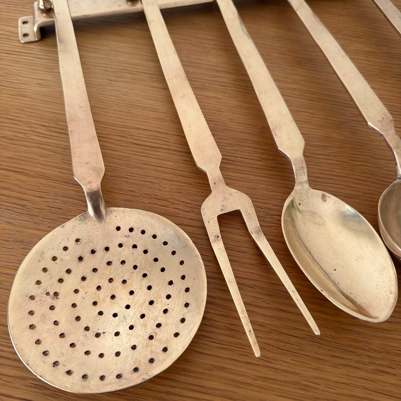 Vintage French Brass Kitchen Utensils Set 6 Pieces Hanging Bar 1805267 Unbranded